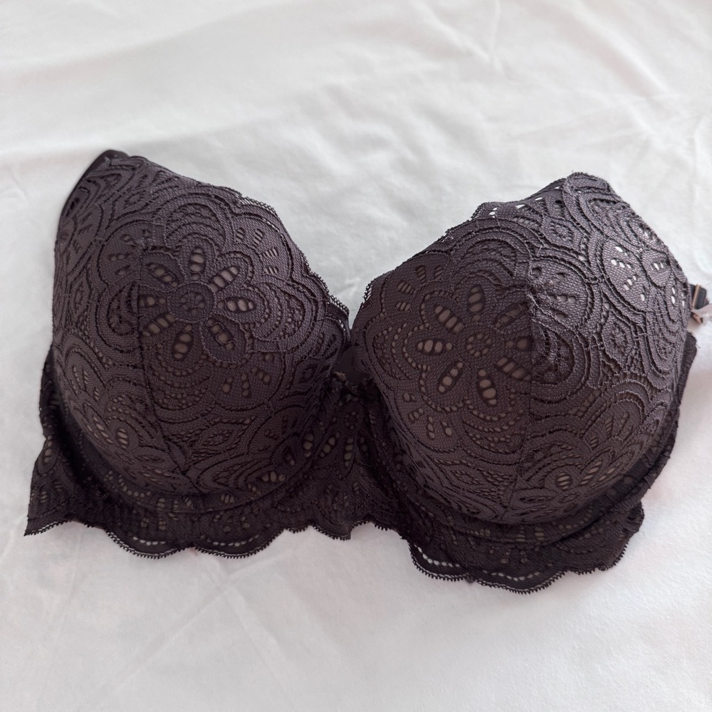Aerie Lace Plunge Bra Dark Brown with Rose Gold Accents and back clip NWT
